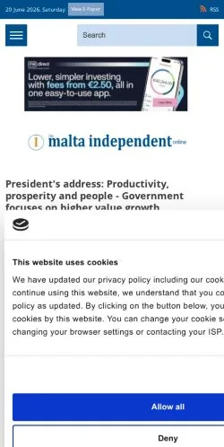 Podgląd witryny The Malta Independent, medium z kraju Stany Zjednoczone do artykułów sponsorowanych
