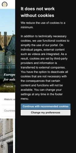 Anteprima del sito European castles and manors, media di Stati Uniti per articoli sponsorizzati