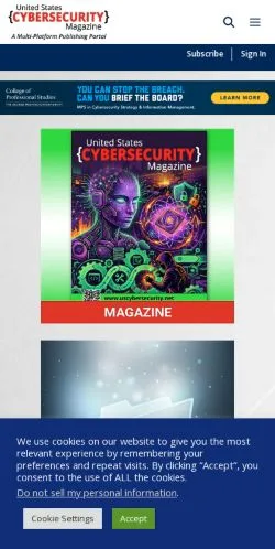 Förhandsvisning av webbplatsen United States Cybersecurity Magazine, medium i USA för sponsrade artiklar
