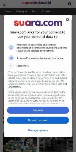 スポンサード記事向けのインドネシアメディア、SuaraBekaciのサイトプレビュー