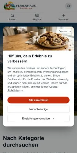 スポンサード記事向けのドイツメディア、ferienhaus-österreichのサイトプレビュー