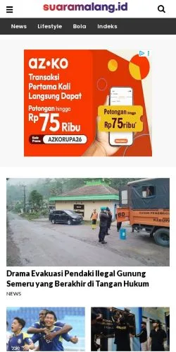 スポンサード記事向けのインドネシアメディア、SuaraMalangのサイトプレビュー