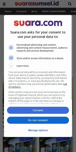 スポンサード記事向けのインドネシアメディア、SuaraSumselのサイトプレビュー
