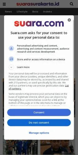 Anteprima del sito SuaraSurakarta, media di Indonesia per articoli sponsorizzati