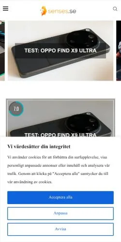 Anteprima del sito SENSES, media di Svezia per articoli sponsorizzati