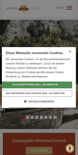 Anteprima del sito Chalets Österreich, media di Austria per articoli sponsorizzati