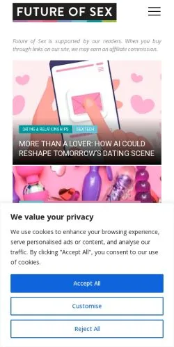 Anteprima del sito Future of Sex, media di Stati Uniti per articoli sponsorizzati