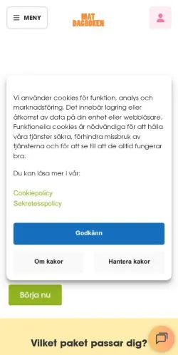 Anteprima del sito Matdagboken, media di Svezia per articoli sponsorizzati