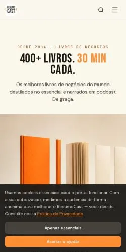 Podgląd witryny ResumoCast, medium z kraju Brazylia do artykułów sponsorowanych