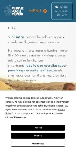Anteprima del sito Mi Viaje por el Mundo, media di Spagna per articoli sponsorizzati