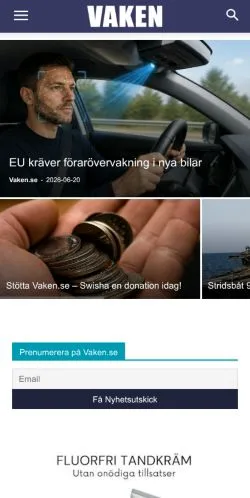 Anteprima del sito Vaken, media di Svezia per articoli sponsorizzati
