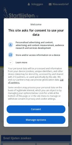 スポンサード記事向けのオランダメディア、Startlijstenのサイトプレビュー