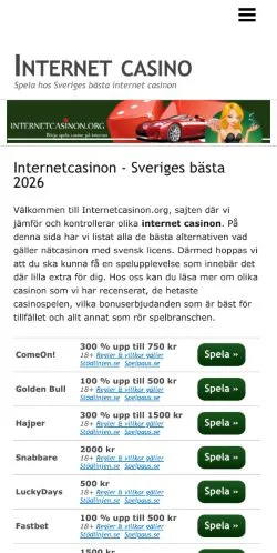 Pré-visualização do site Internet Casino, meio de Suécia para artigos patrocinados