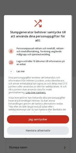 Preview of the Slumpgenerator website, a media outlet in Sweden for sponsored articles