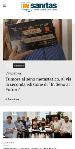 Förhandsvisning av webbplatsen Insanitas, medium i Italien för sponsrade artiklar