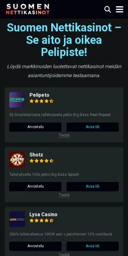 Anteprima del sito Suomen Nettikasinot, media di Finlandia per articoli sponsorizzati