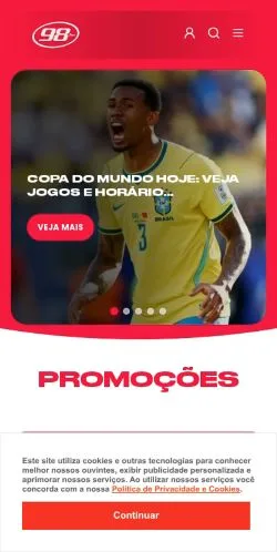 스폰서 기사용 브라질 매체 98FM Curitiba 사이트 미리보기