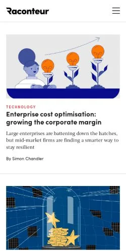Anteprima del sito Raconteur Business, media di Regno Unito per articoli sponsorizzati