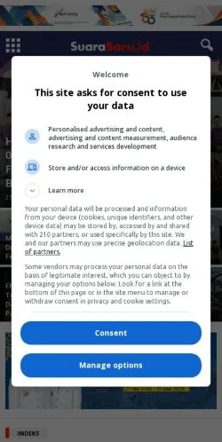 Anteprima del sito SuaraBaru, media di Indonesia per articoli sponsorizzati