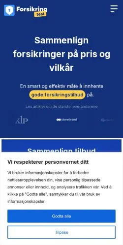 Anteprima del sito Forsikringstest, media di Norvegia per articoli sponsorizzati