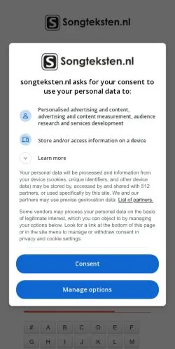 Anteprima del sito Songteksten, media di Paesi Bassi per articoli sponsorizzati