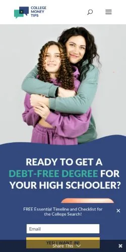 Preview of the College Money Tips website, a media outlet in United States for sponsored articles