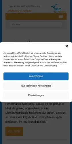 Vista previa del sitio Marketing Future, medio de Alemania para artículos patrocinados