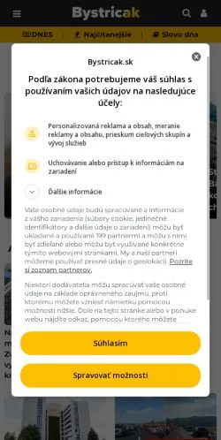 Podgląd witryny Bystricak, medium z kraju Słowacja do artykułów sponsorowanych