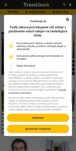 Anteprima del sito Trenčínak, media di Slovacchia per articoli sponsorizzati