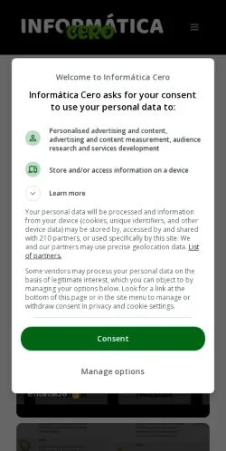 Anteprima del sito Informática Cero, media di Spagna per articoli sponsorizzati