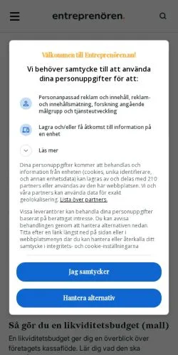 Anteprima del sito entreprenören, media di Svezia per articoli sponsorizzati