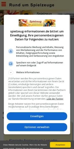 Vista previa del sitio Spielzeug Informationen, medio de Alemania para artículos patrocinados