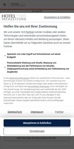 Anteprima del sito HFZ HOTEL Fachzeitung, media di Germania per articoli sponsorizzati