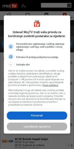 Podgląd witryny MojTV, medium z kraju Chorwacja do artykułów sponsorowanych
