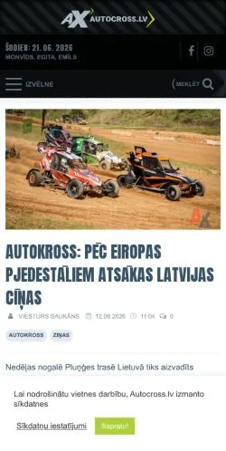 Podgląd witryny Autocross.lv, medium z kraju Łotwa do artykułów sponsorowanych