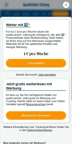 Podgląd witryny Saarbrücker Zeitung, medium z kraju Niemcy do artykułów sponsorowanych