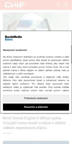Förhandsvisning av webbplatsen CHIP, medium i Tjeckien för sponsrade artiklar