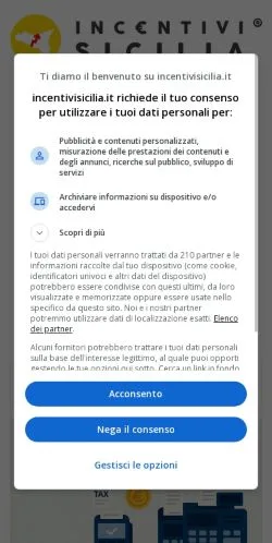 Podgląd witryny Incentivi Sicilia, medium z kraju Włochy do artykułów sponsorowanych