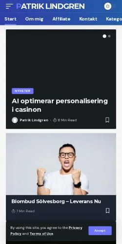 Anteprima del sito Patrik Lindgren, media di Svezia per articoli sponsorizzati