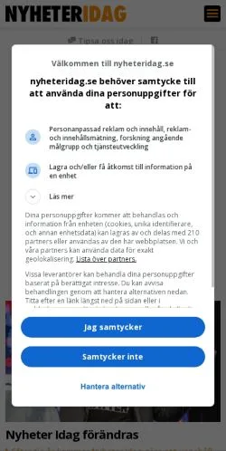 Podgląd witryny Nyheter Idag, medium z kraju Szwecja do artykułów sponsorowanych
