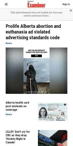 Anteprima del sito Edmonton Examiner, media di Stati Uniti per articoli sponsorizzati