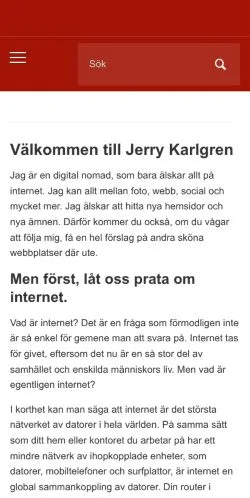 スポンサード記事向けのスウェーデンメディア、Jerry Karlgrenのサイトプレビュー