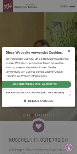 Anteprima del sito Kuschelhotels in Österreich, media di Austria per articoli sponsorizzati