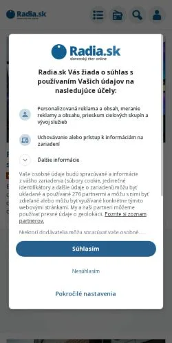 Anteprima del sito Radia, media di Slovacchia per articoli sponsorizzati