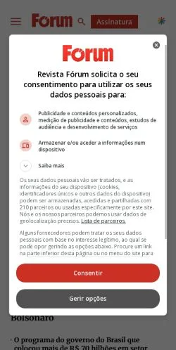 Anteprima del sito Revista Fórum, media di Brasile per articoli sponsorizzati