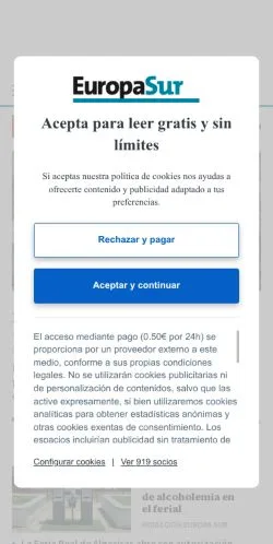 Anteprima del sito Europa Sur, media di Spagna per articoli sponsorizzati