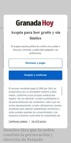 Anteprima del sito Granada Hoy, media di Spagna per articoli sponsorizzati