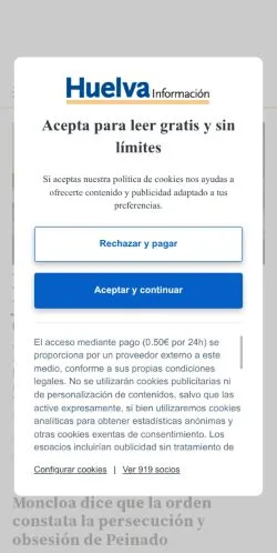 Anteprima del sito Huelva Información, media di Spagna per articoli sponsorizzati