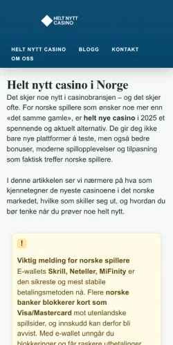 Podgląd witryny Helt Nytt Casino, medium z kraju Norwegia do artykułów sponsorowanych
