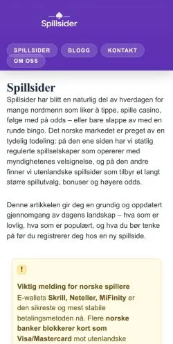 スポンサード記事向けのノルウェーメディア、Spillsiderのサイトプレビュー